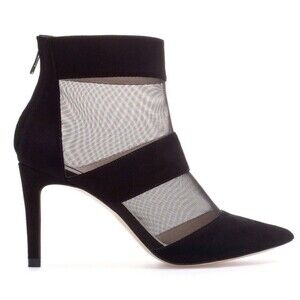 Zara Net Mesh Cage Pointy Toe Heeled Black Boots 37